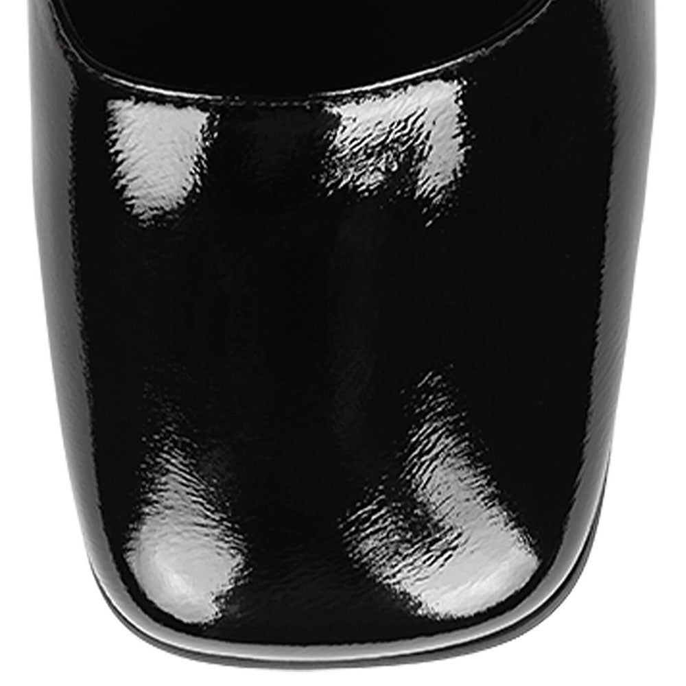 Black Closed Toe Block Heel Strappy Knee High Boots