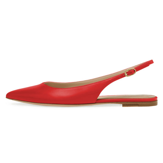Stylish Red Pointed Toe Women's Dress Flats with Buckled Slingback