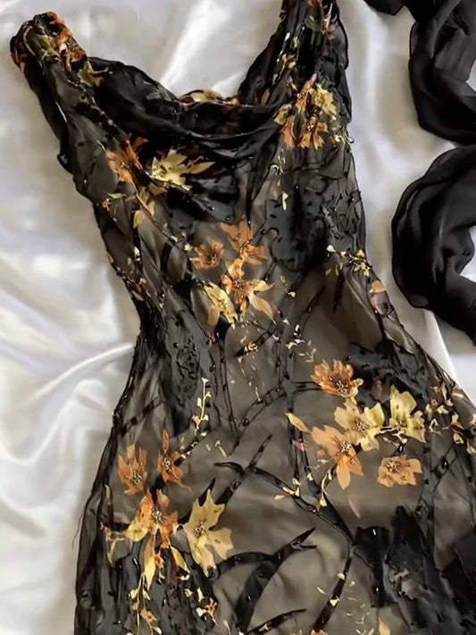 Vintage Applique Chiffon Prom Dress Sheath Evening Dress Long Formal Dress TP4693