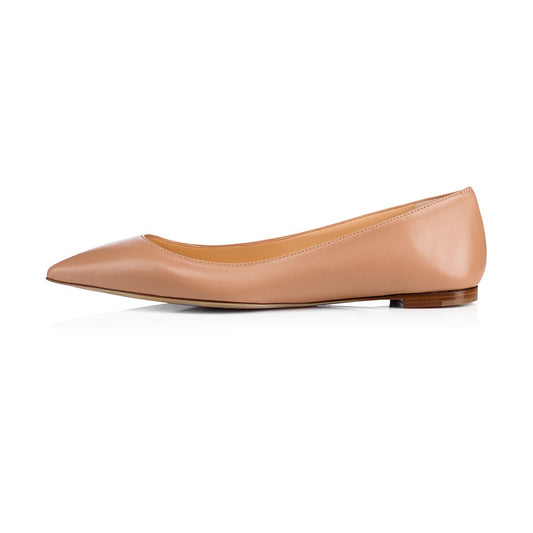 FSJ Women's Pointy Toe Flats in Nude US Size 3-15