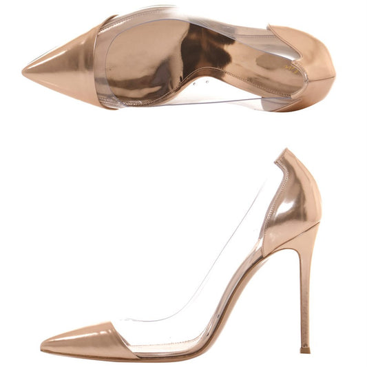 Women's Champagne Pointed Toe PVC Patchwork Stiletto Heels Pumps