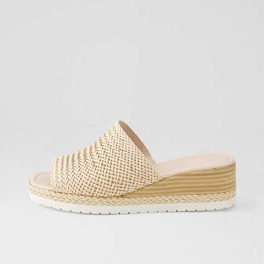 FSJ Nude Open-Toe Woven Platform Wedge Slide Sandals