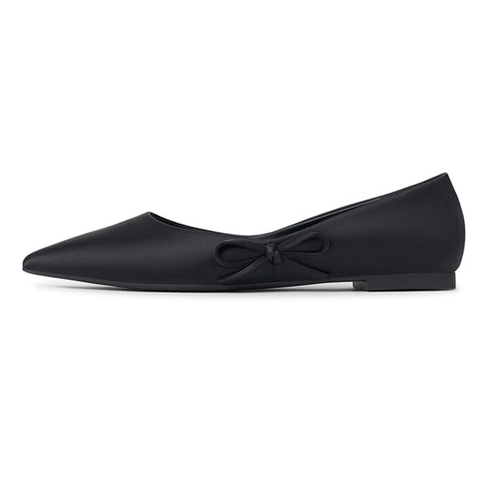 Black Pointed Toe Side Knot-Bow Slip On Casual Flats for Women