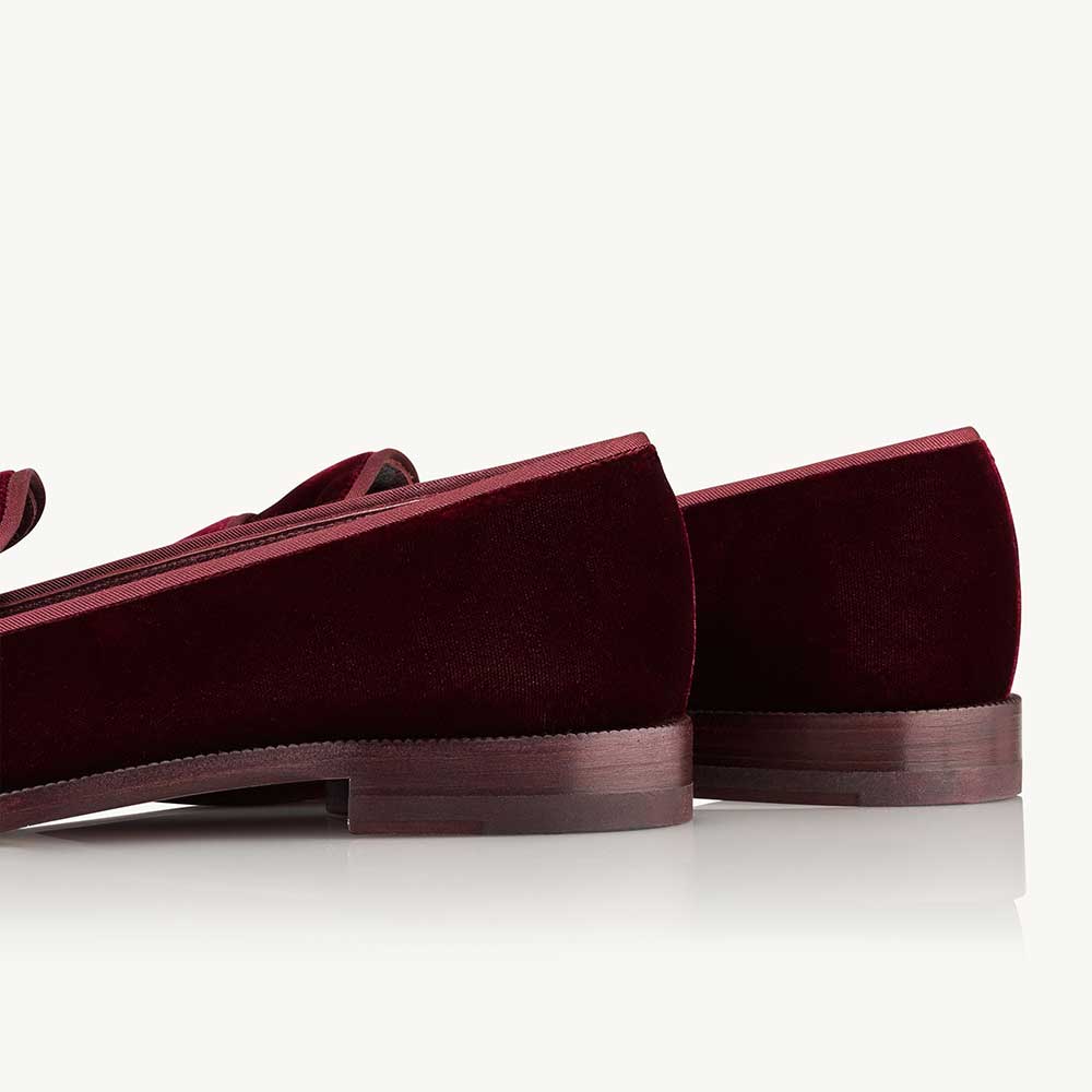 Maroon Velvet Round Toe Chunky Heel Slip-On Loafers