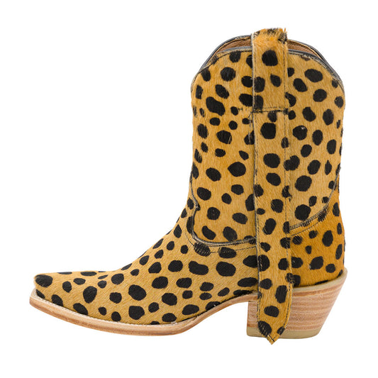 Yellow Faux Suede Snip Toe Polka Dot Short Western Boots for Women