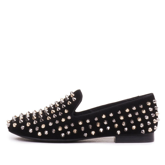 Black Round Toe Rivets Flats Loafer Shoes for Women