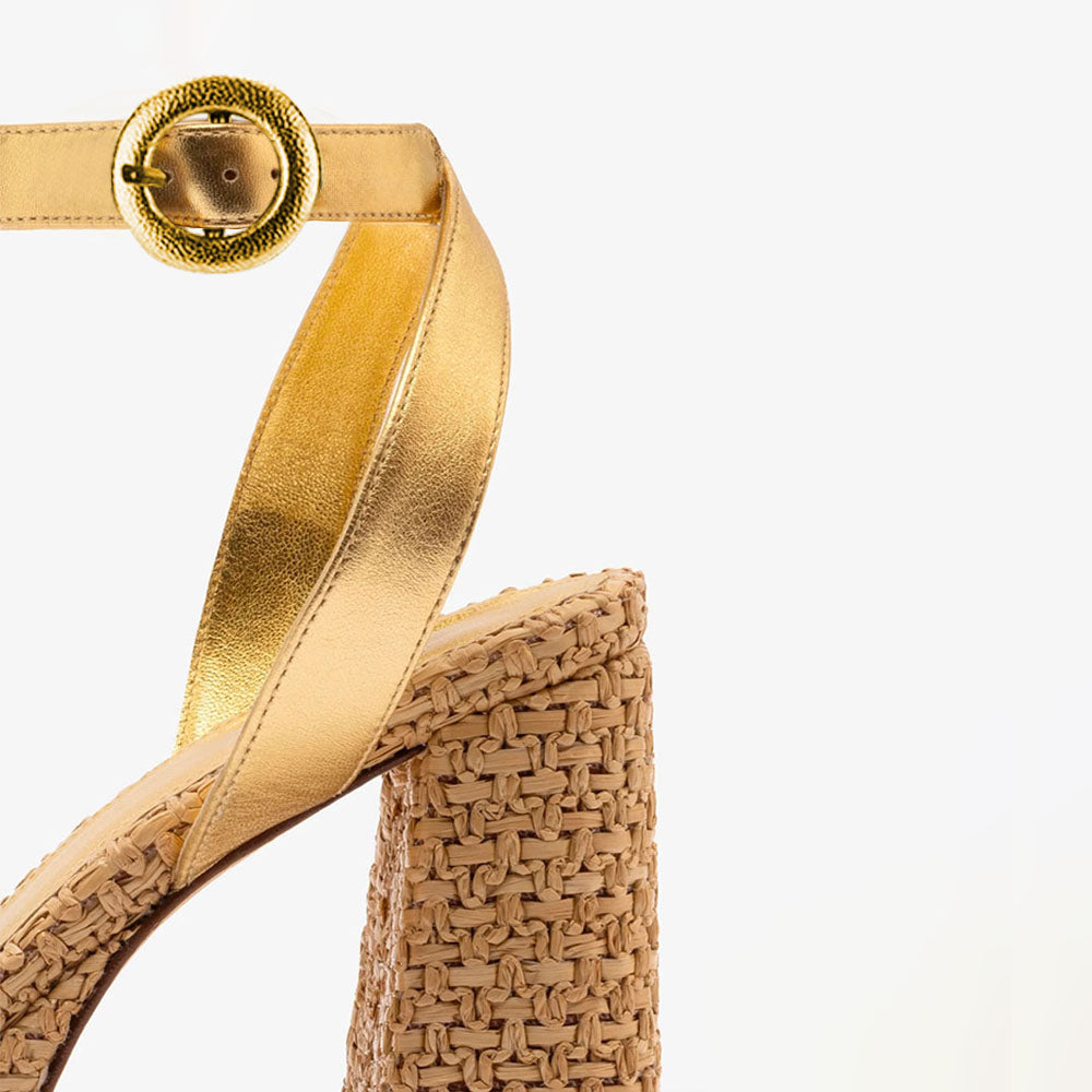 Gold Metallic Finish Open-Toe Woven Platform Sandals for Women