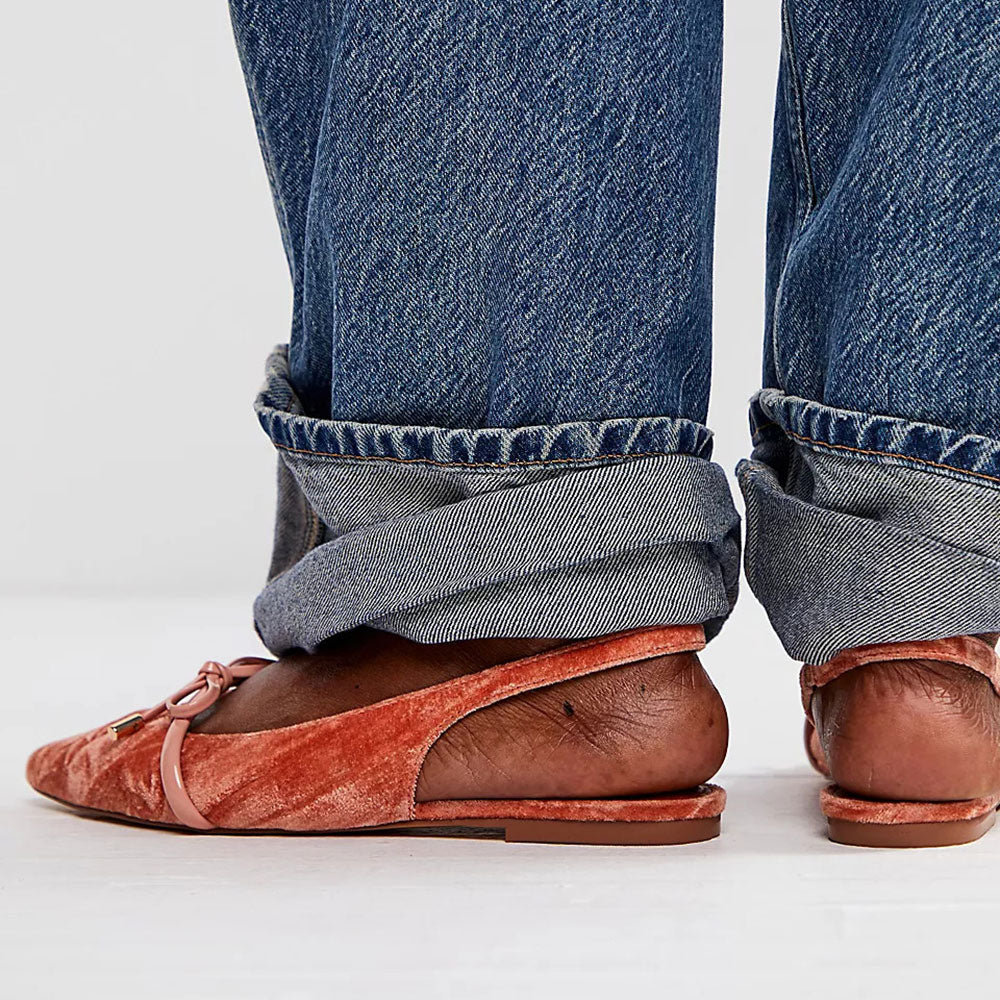 Pink Velvet Pointed Toe Bow Strap Slingback Flats