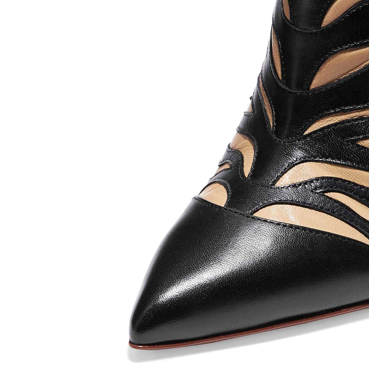 Women's Black and Nude Animal Print Pointed Toe Mule Heels