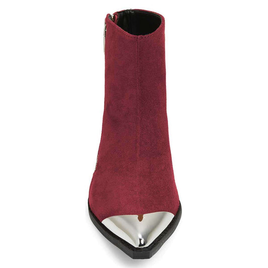 Wine Red and Silver Zipper Flat Ankle Boots by FSJ