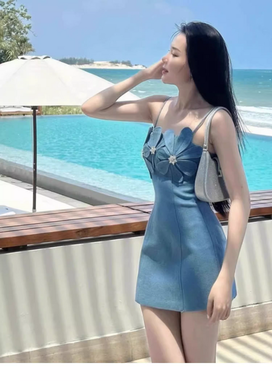 Fashion Blue Spaghetti Strap Design A-line Party Dress Homecoming Dress TP3851