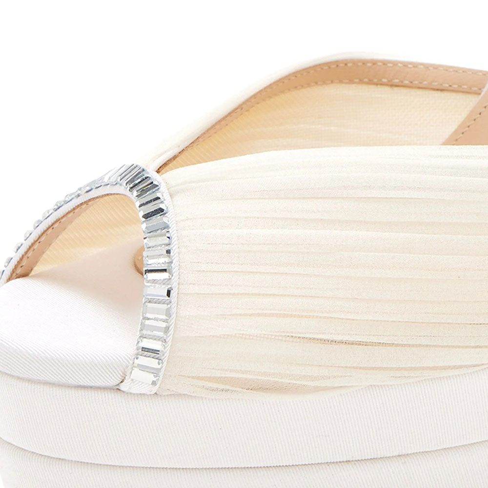 White Pleated Peep Toe Rhinestone Platform High Heels Sandals