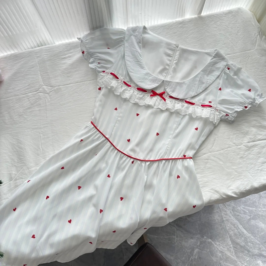 Sweet And Cute White Doll Collar Printed A-line Short 16th Birthday Homecoming Dress P3996