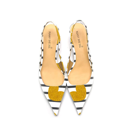 Women's Patent Leather Pointed Toe Kitten Heel Zebra Slingback Pumps