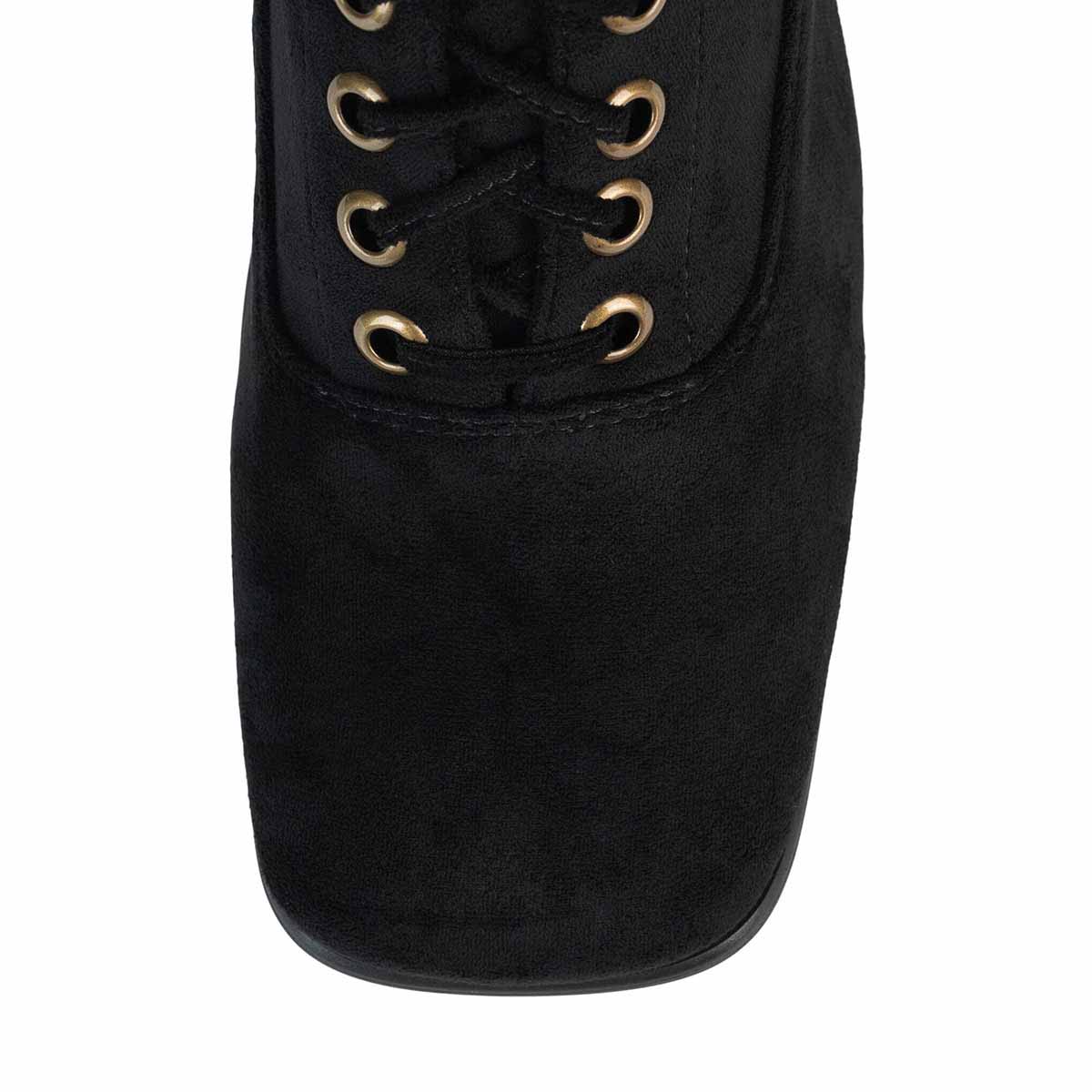 Black Lace Up Square Toe Chunky Heel Knee High Boots for Women