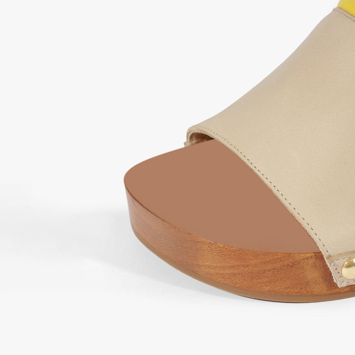 Beige Stud Embellished Chunky Heel Mules Shoes with Platform