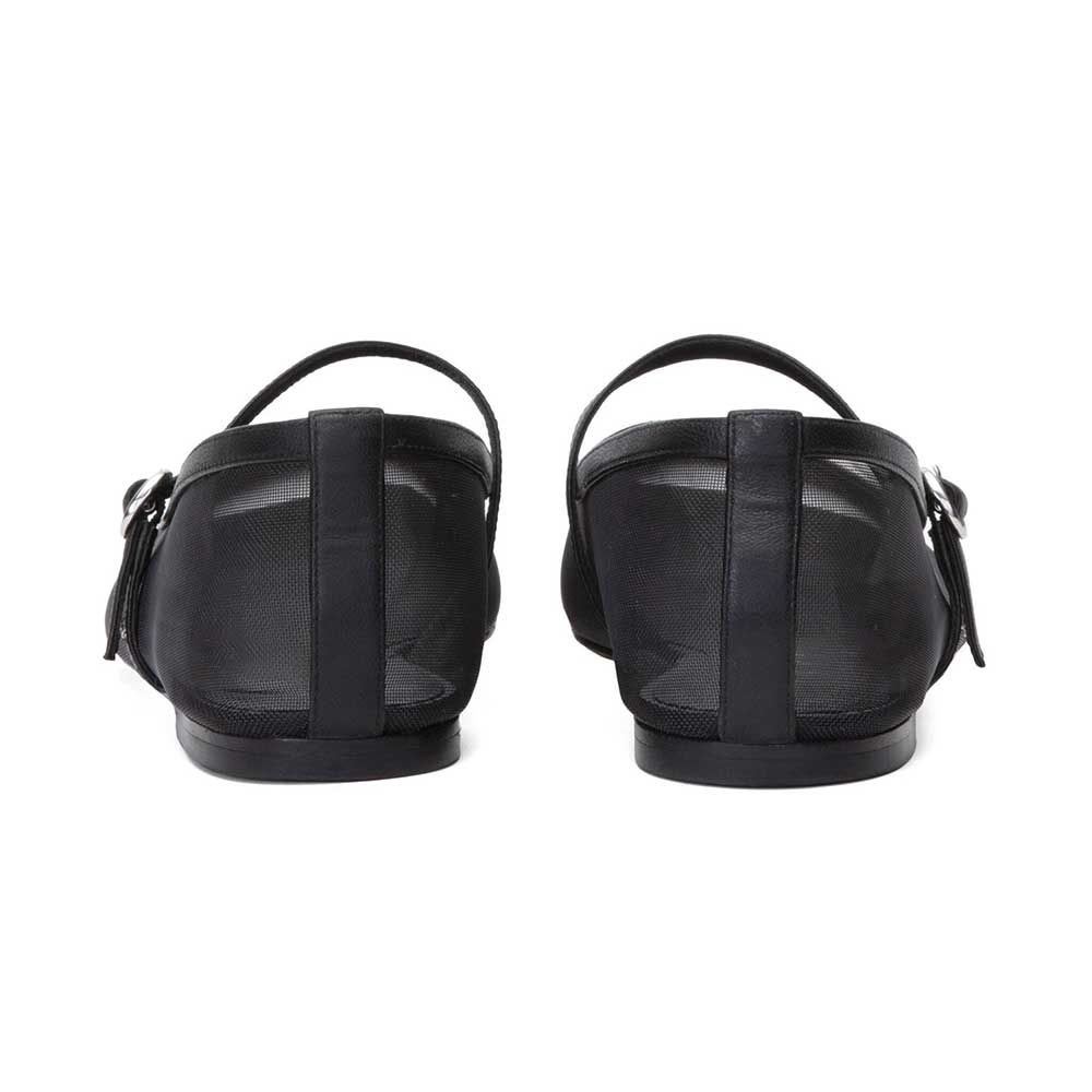 Black Mesh Round Toe Strap Comfortable Ballet Flats for Women