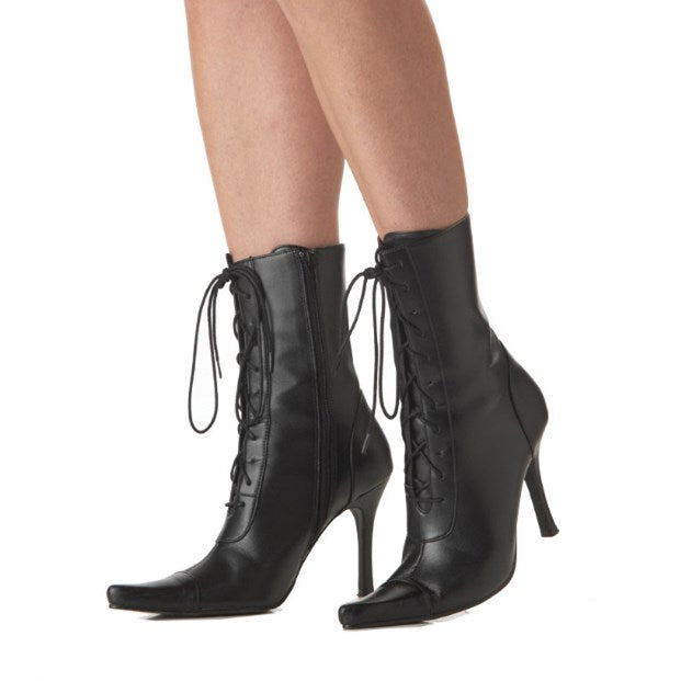 Black Stiletto Heel Witch Mid-Calf Lace Up Boots for Halloween