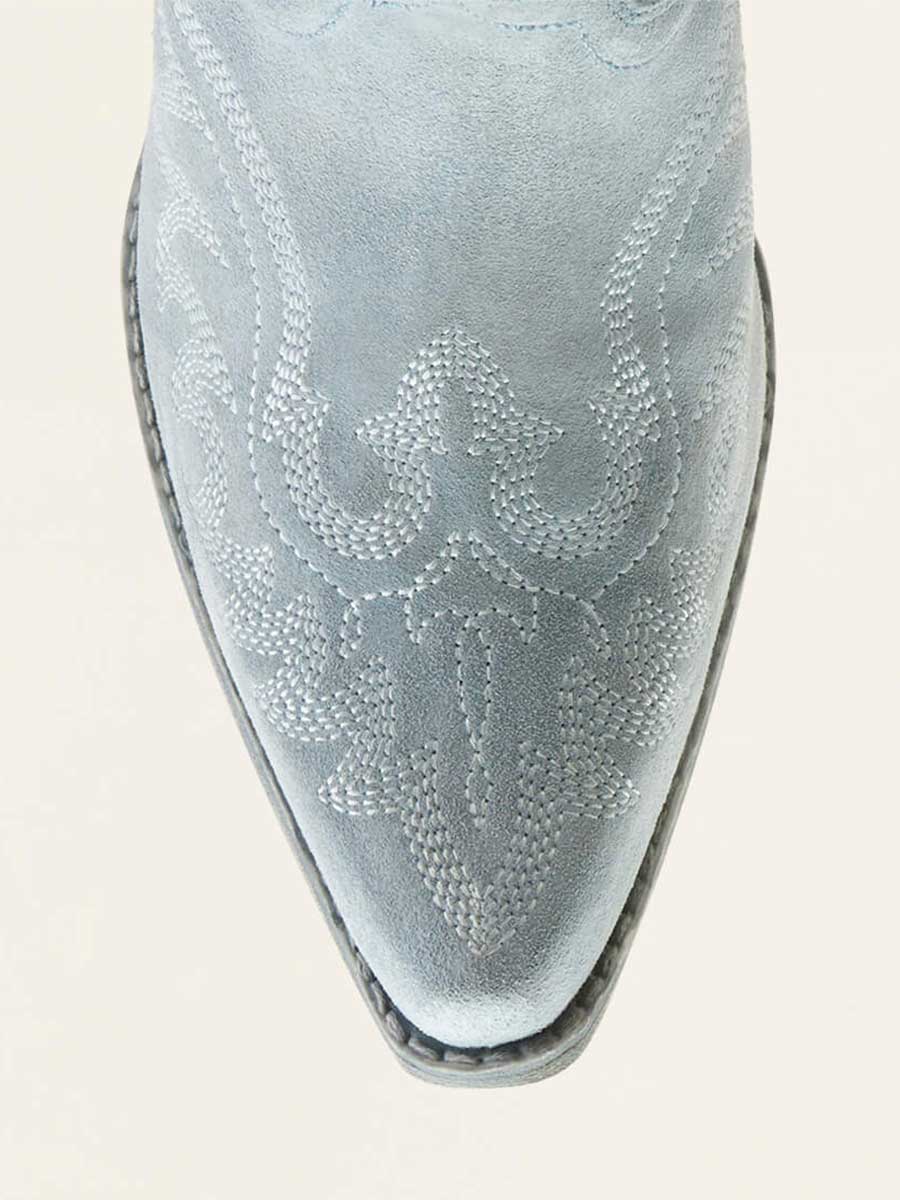 Baby Blue Faux Suede Snip Toe Embroidered Block Heel Cowgirl Ankle Boots