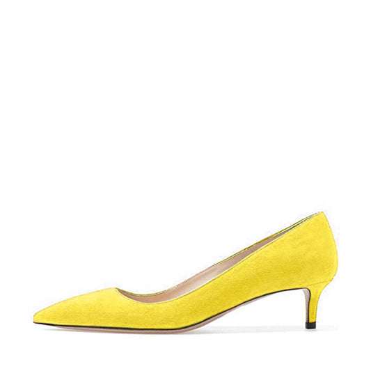 Yellow Vegan Suede Pointed Toe Kitten Heel Pumps for Women