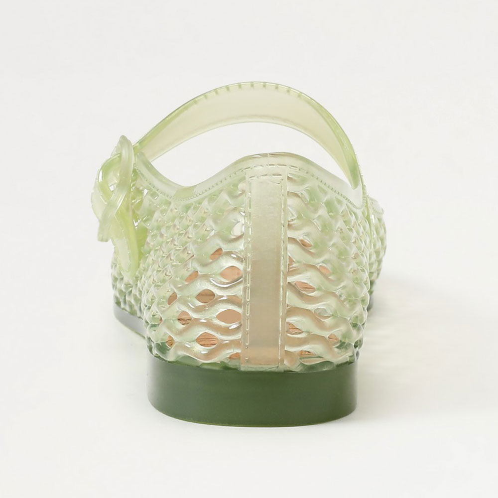 Light Green Square Toe Hollow Out PVC Flats with Buckle Strap