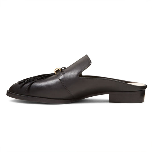 Black Pointed Toe Comfy Flats Fringe Mule Loafers for Women