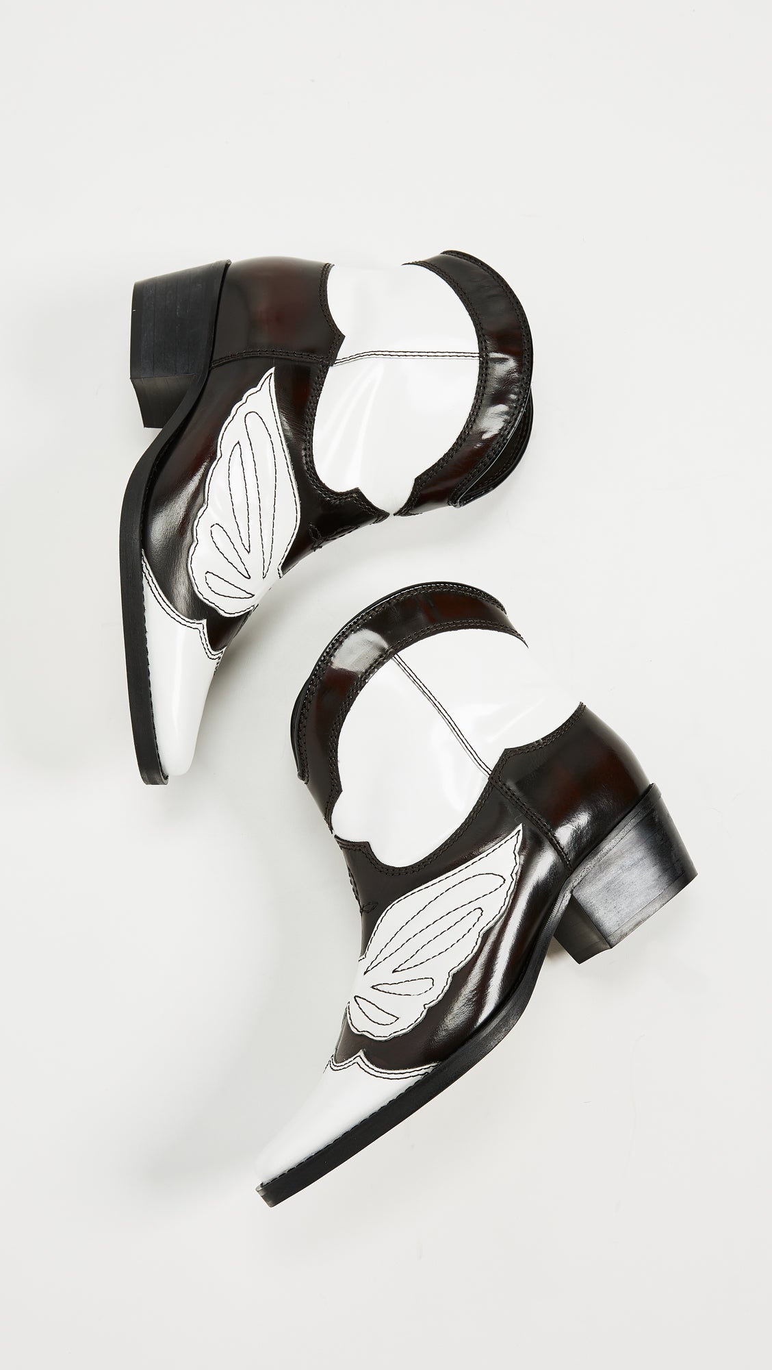 Black and White Block Heels Cowgirl Boots Square Toe Ankle Boots