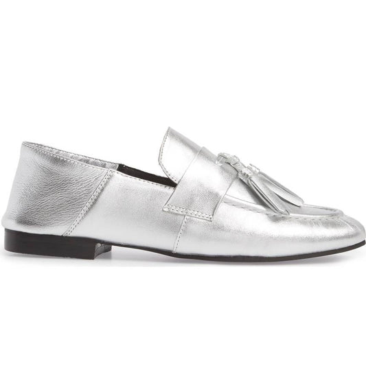 Silver Metallic Tassels Closed-Toe Flats Business Casual Female Shoes
