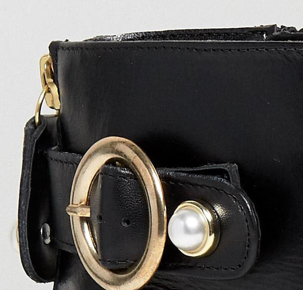 Black Pearl Buckles Kitten Heel Fashion Ankle Boots with Zip