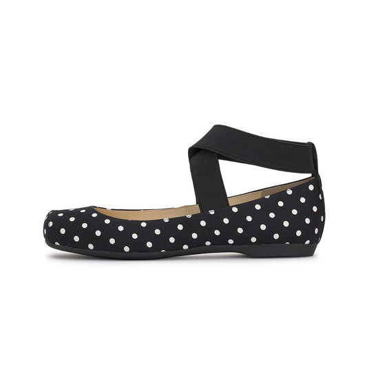 Black Square Toe Stretchy Crisscross Strap Ballet Flats with Polka Dot
