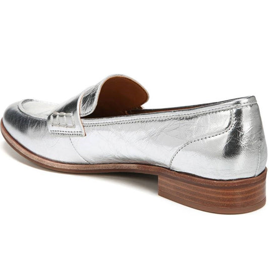 Silver Slip-On Casual Shoes Round Toe Flat Penny Loafers for Women