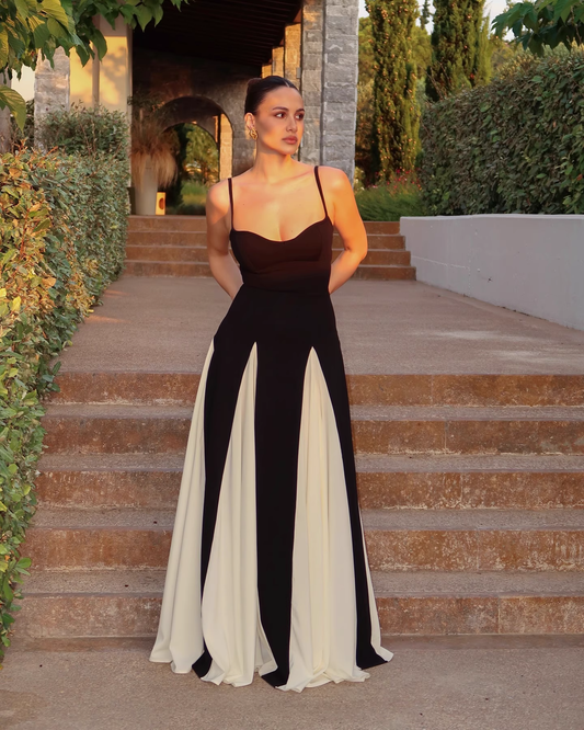 Vintage Black and White A-Line Prom Dress Spaghetti Strap Evening Dress Long Formal Dress TP4639