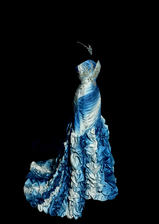 Vintage Mermaid Sweetheart Sleeveless Long Blue Prom Gown Fairy Prom Dresses cg26132