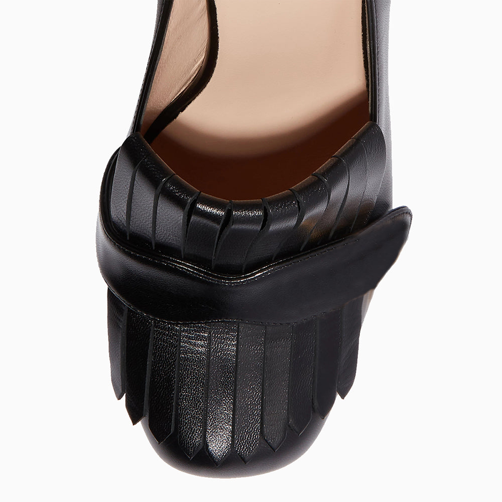 Black Closed Toe Chunky Heel Loafers with Platform