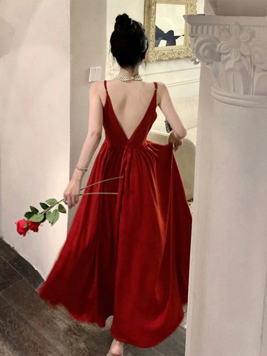 A Line Spaghetti Straps Red Ankle Length Evening Dress Prom Dresses Birthday Outfits cg26202