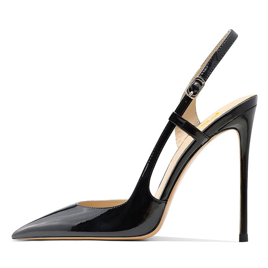 Women's Patent Leather Pointed Toe Commuting Slingback Black Pumps