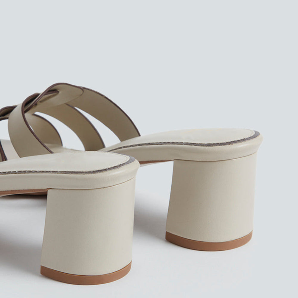 White Square Toe Chunky Heel Mules with Studs