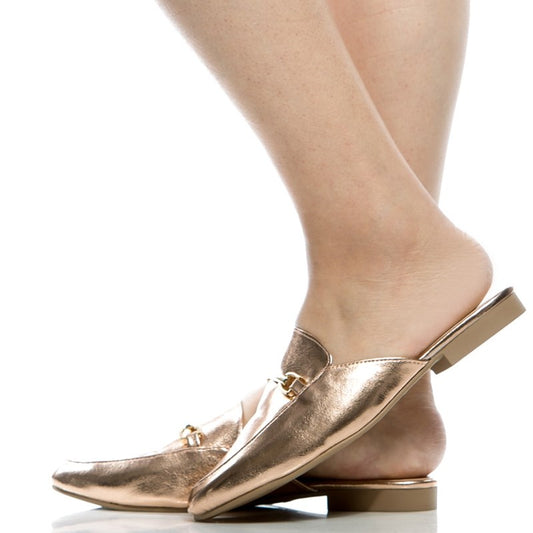 Gold Metallic Closed Toe Flat Mule Loafers for Women