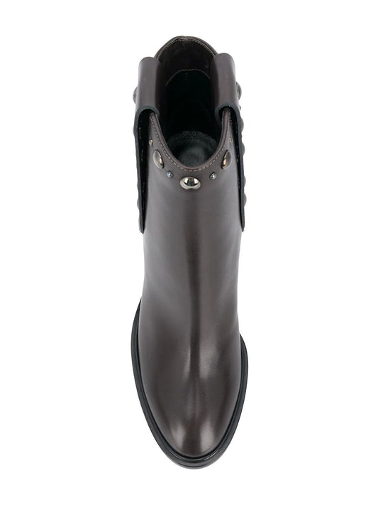 Women's Black Studs Round Toe Chunky Heels Ankle Boots