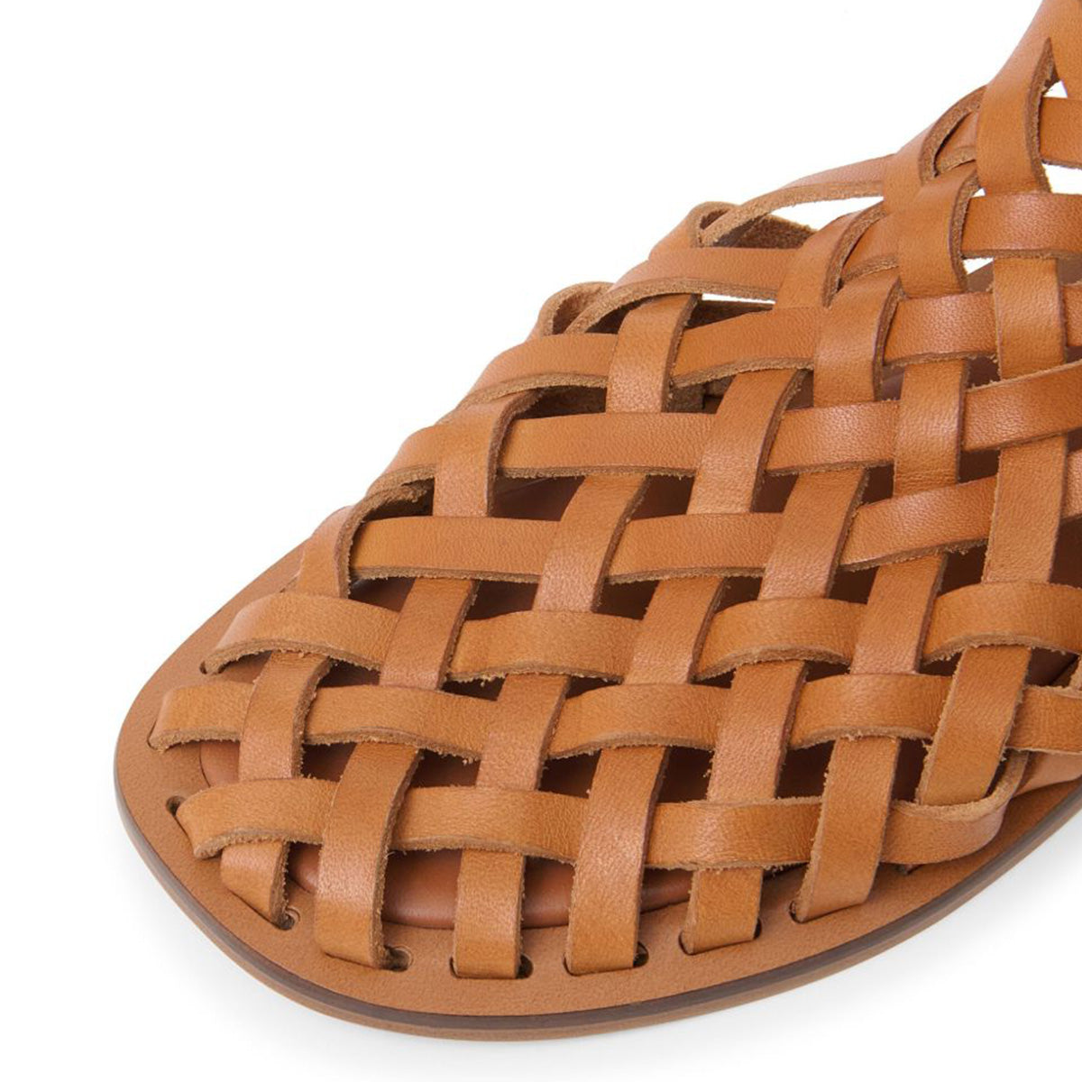 Comfy Square Toe Mustard Brown Woven Buckle Flat Sandals for Women