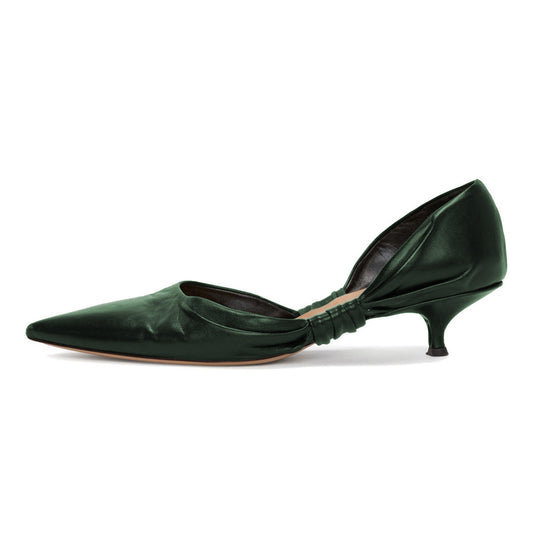 Women's Green Elegant D'Orsay Pointed Toe Low Kitten Heel Pumps