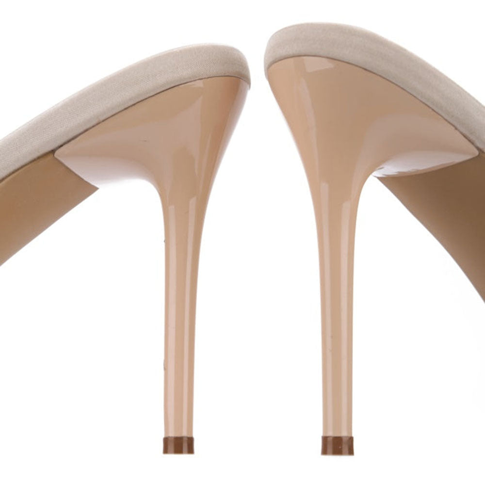 FSJ Nude Woven Strap Open Square Toe Stiletto High Heel Mules