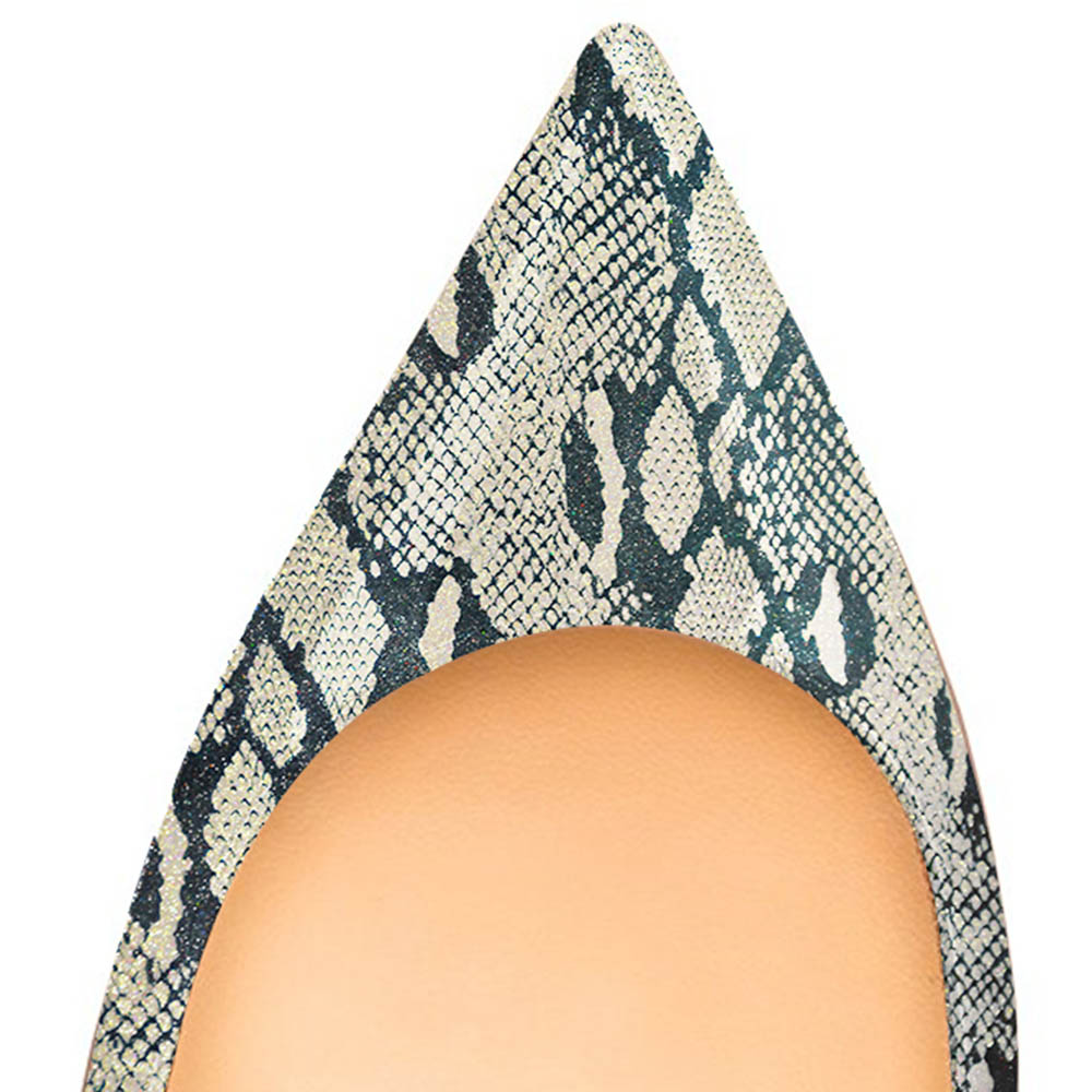 Women's Chic Python Pointed Toe Kitten Heel Pumps Dress Shoes