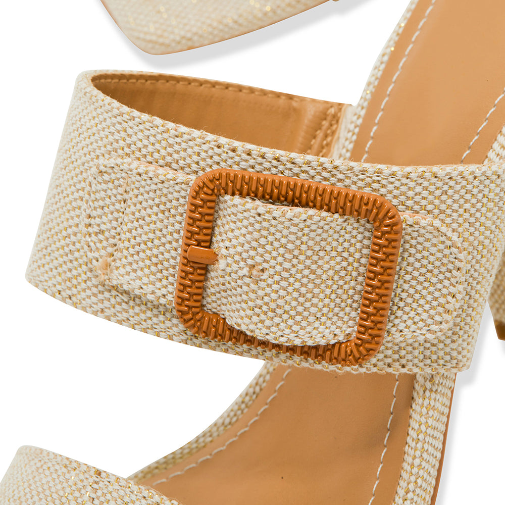 Beige Square Toe 4__ Chunky Heel Mules with Buckle