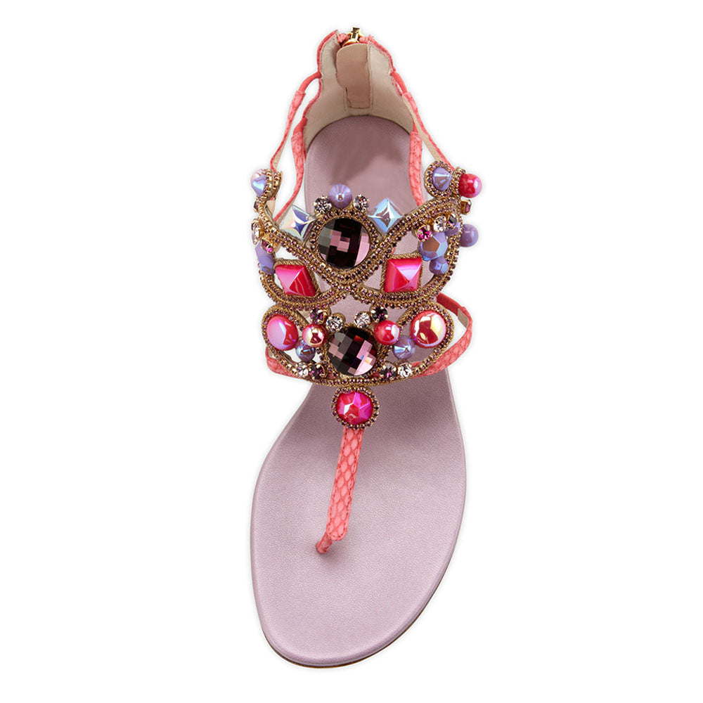 Women's Red Faux Jeweled Thong Sandals Beach Vacation Flats