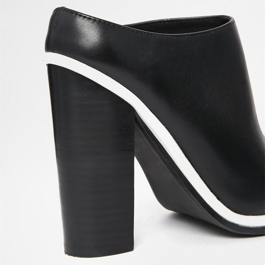 Black and White Peep Toe Heels Platform Mules for Women
