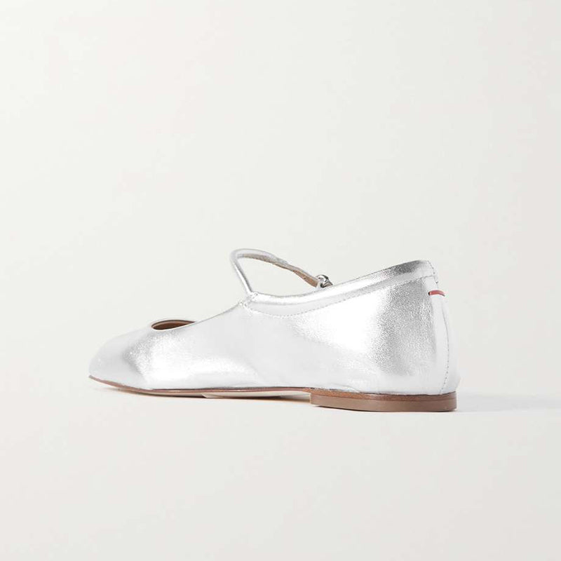 Silver Metallic Finish Square Toe Comfy Mary Jane Flats for Women