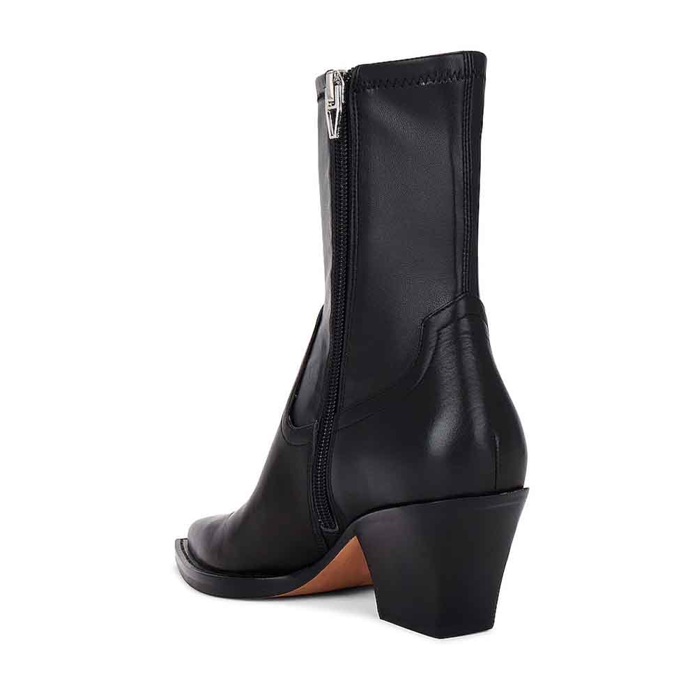 Black Pointed Toe Chunky Heel Side-Zip Classy Ankle Boots