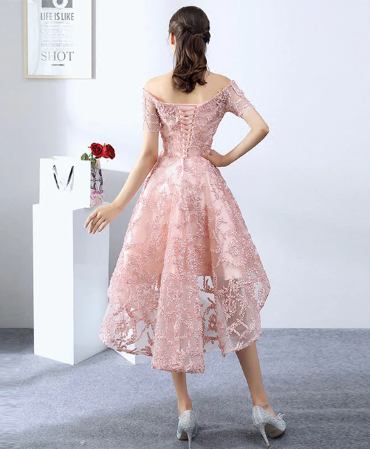 Vintage Pink Applique Off-the-shoulder Design A-line Tulle Party Dress Homecoming Dress TP4064