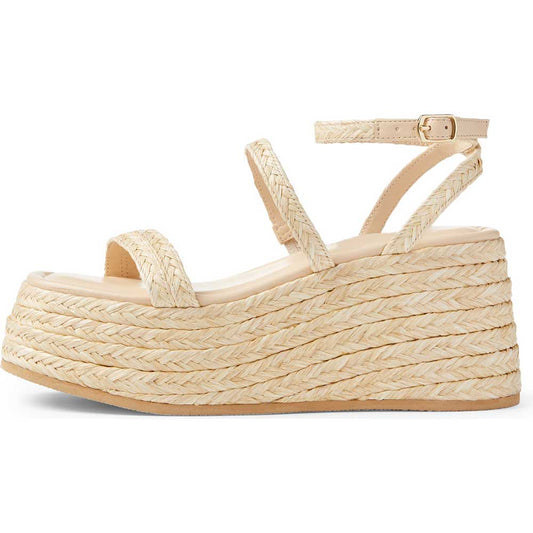 Beige Woven Strappy Wedge Heels Platform Espadrille Sandals